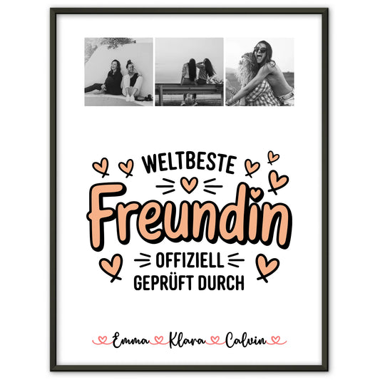 Personalisiertes Bild Freundinnen Poster Fotocollage für Beste Freundin Weltbeste Freundin Offiziell Geprüft Durch