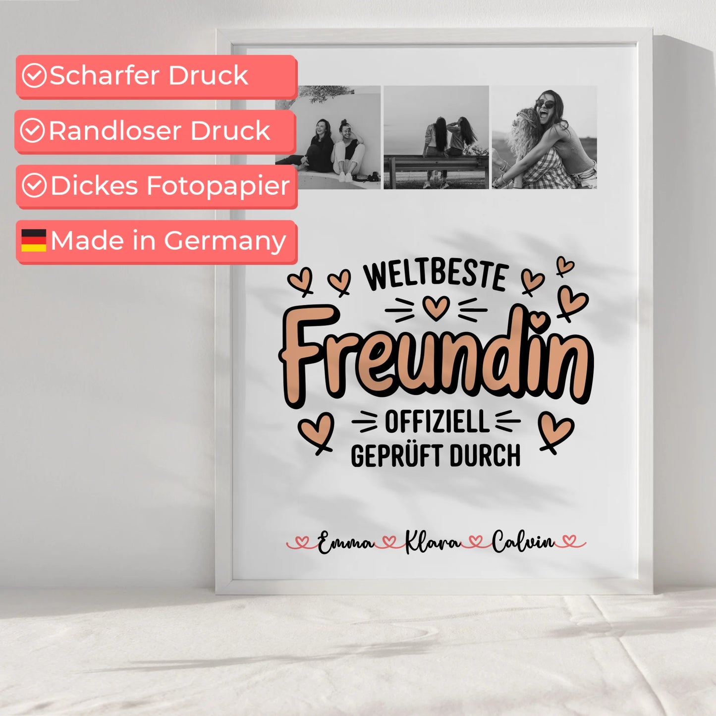 Personalisiertes Bild Freundinnen Poster Fotocollage für Beste Freundin Weltbeste Freundin Offiziell Geprüft Durch