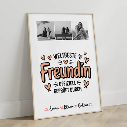 Personalisiertes Bild Freundinnen Poster Fotocollage für Beste Freundin Weltbeste Freundin Offiziell Geprüft Durch