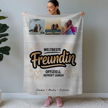 Personalisierte Decke Freundin Beste Freundin Fotocollage Weltbeste Freundin Offiziell Geprüft Durch 1