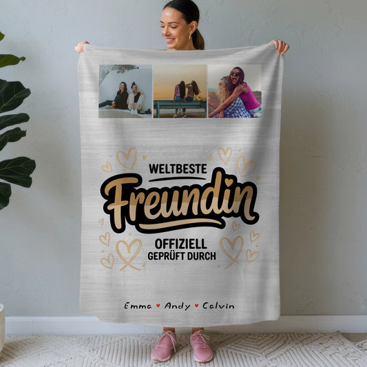 Personalisierte Decke Freundin Beste Freundin Fotocollage Weltbeste Freundin Offiziell Geprüft Durch 1