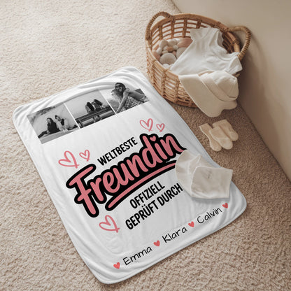 Personalisierte Decke Freundin Geschenk Fotocollage Beste Freundin Weltbeste Freundin Offiziell Geprüft Durch 2