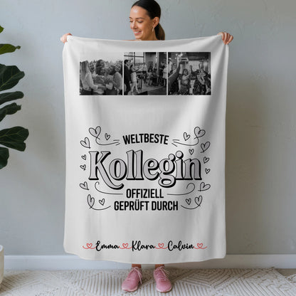 Kuscheldecke Mit Namen Und Motiv Geschenk Fotocollage Kollegin Weltbeste Kollegin Offiziell Geprüft Durch 1