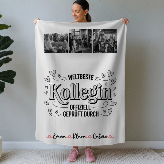 Kuscheldecke Mit Namen Und Motiv Geschenk Fotocollage Kollegin Weltbeste Kollegin Offiziell Geprüft Durch 1