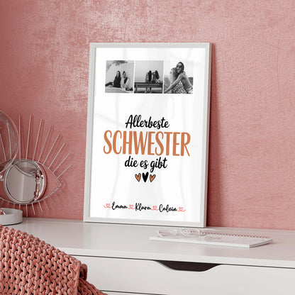 Schwester Poster Personalisiert Fotocollage für Schwester Allerbeste Schwester Die Es Gibt