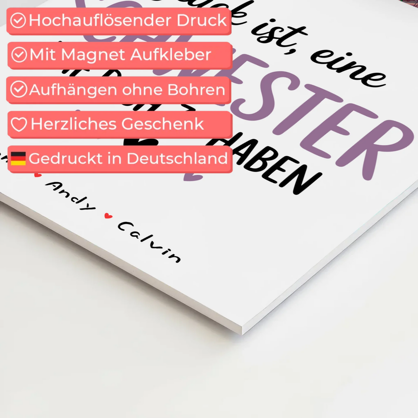 Personalisiertes Fotoboard Poster Magnetisch für Schwester Fotocollage Glück Ist eine Schwester Wie Dich Zu Haben