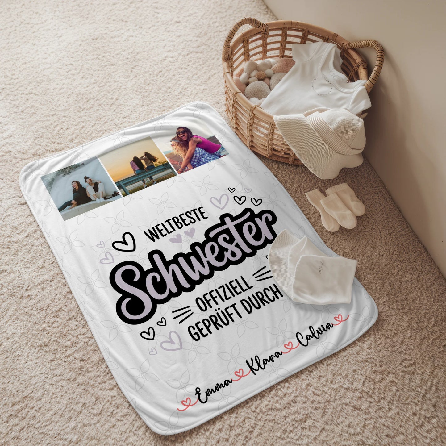 Personalisierte Decke Schwester Fotocollage Schwester Weltbeste Schwester Offiziell Geprüft Durch 2