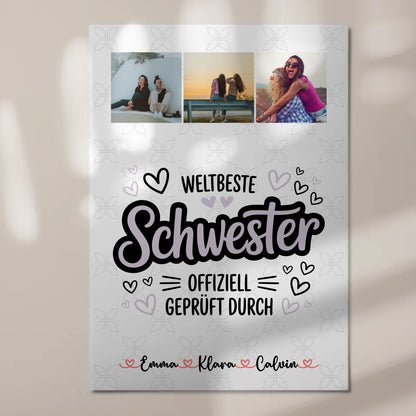 Fotoboard Magnet Wandbild Fotocollage Schwester Weltbeste Schwester Offiziell Geprüft Durch 7