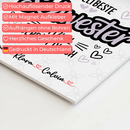 Fotoboard Magnet Wandbild Fotocollage Schwester Weltbeste Schwester Offiziell Geprüft Durch