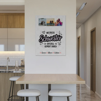 Fotoboard Magnet Wandbild Fotocollage Schwester Weltbeste Schwester Offiziell Geprüft Durch