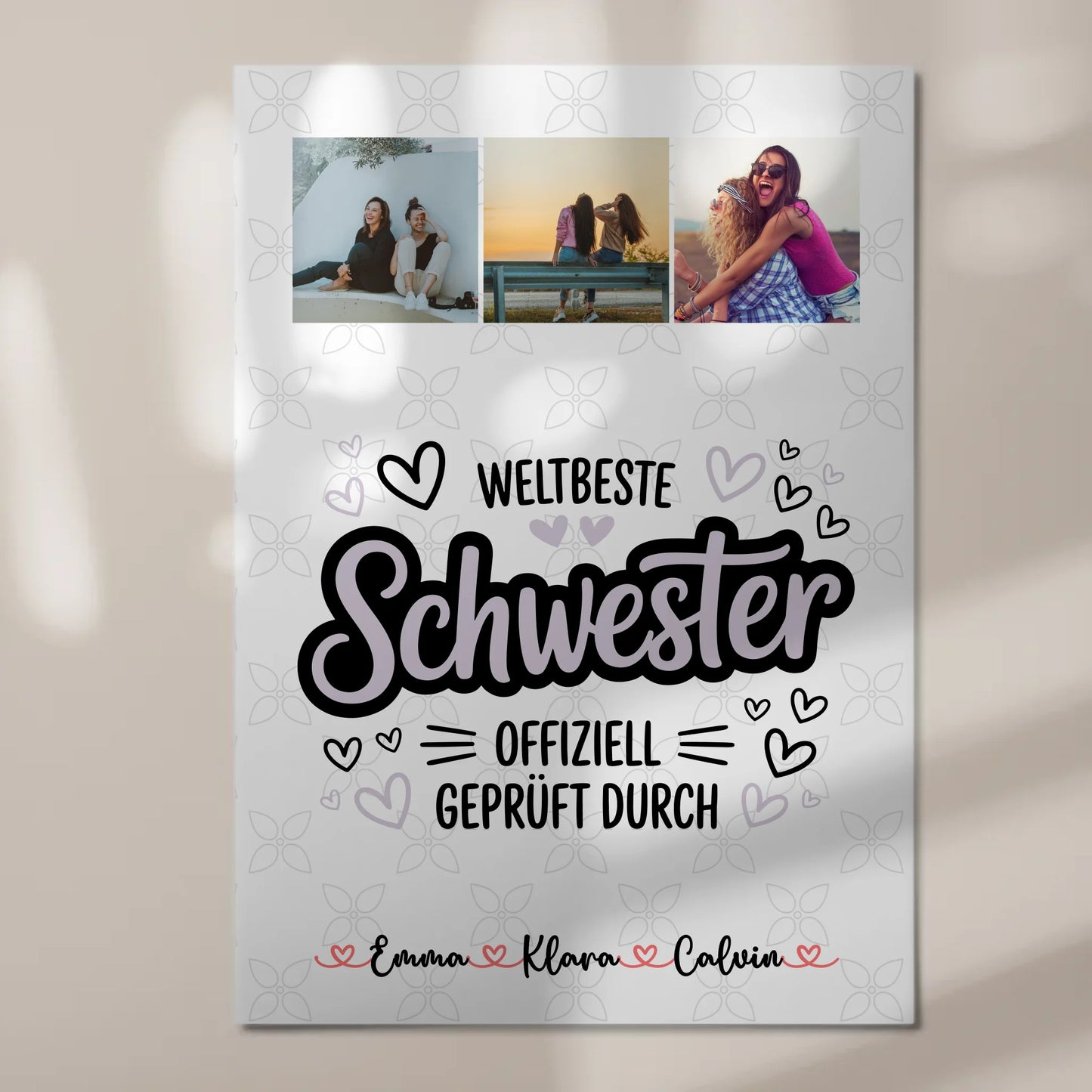 Fotoboard Magnet Wandbild Fotocollage Schwester Weltbeste Schwester Offiziell Geprüft Durch
