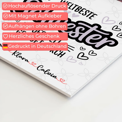 Fotoboard Magnet Wandbild Fotocollage Schwester Weltbeste Schwester Offiziell Geprüft Durch