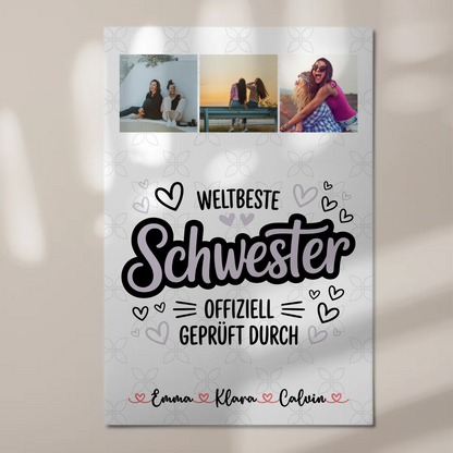 Fotoboard Magnet Wandbild Fotocollage Schwester Weltbeste Schwester Offiziell Geprüft Durch