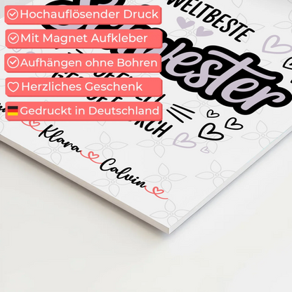 Fotoboard Magnet Wandbild Fotocollage Schwester Weltbeste Schwester Offiziell Geprüft Durch