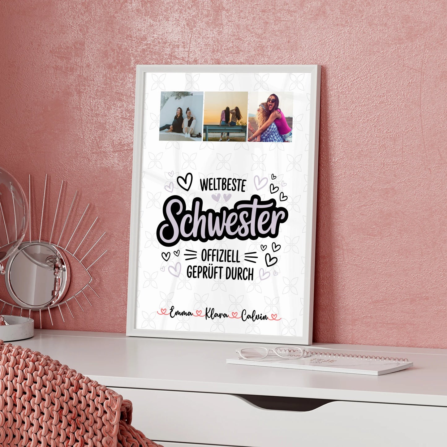 Personalisierte Poster Schwester Fotocollage Schwester Weltbeste Schwester Offiziell Geprüft Durch
