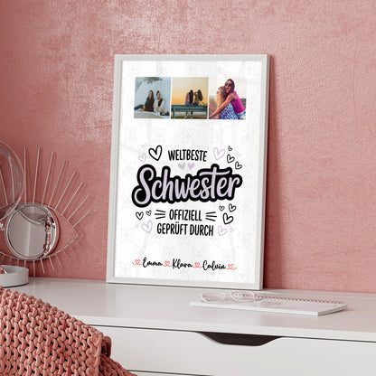 Personalisierte Poster Schwester Fotocollage Schwester Weltbeste Schwester Offiziell Geprüft Durch