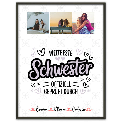 Personalisierte Poster Schwester Fotocollage Schwester Weltbeste Schwester Offiziell Geprüft Durch