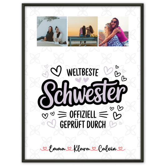 Personalisierte Poster Schwester Fotocollage Schwester Weltbeste Schwester Offiziell Geprüft Durch