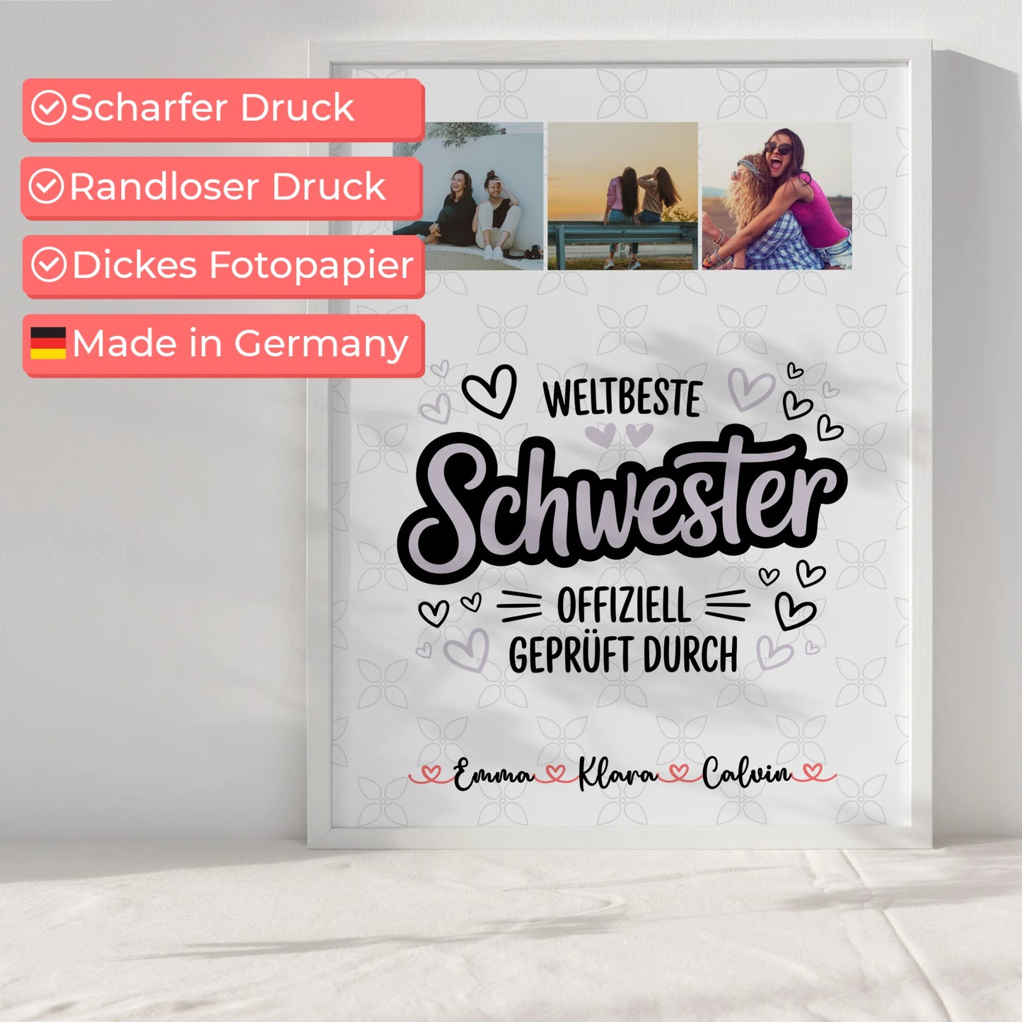 Personalisierte Poster Schwester Fotocollage Schwester Weltbeste Schwester Offiziell Geprüft Durch