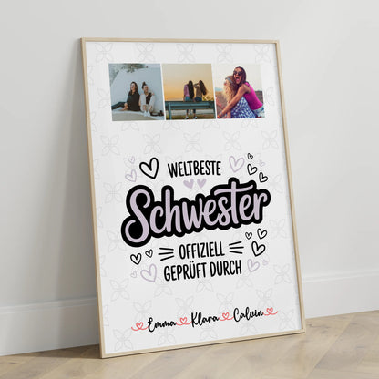 Personalisierte Poster Schwester Fotocollage Schwester Weltbeste Schwester Offiziell Geprüft Durch
