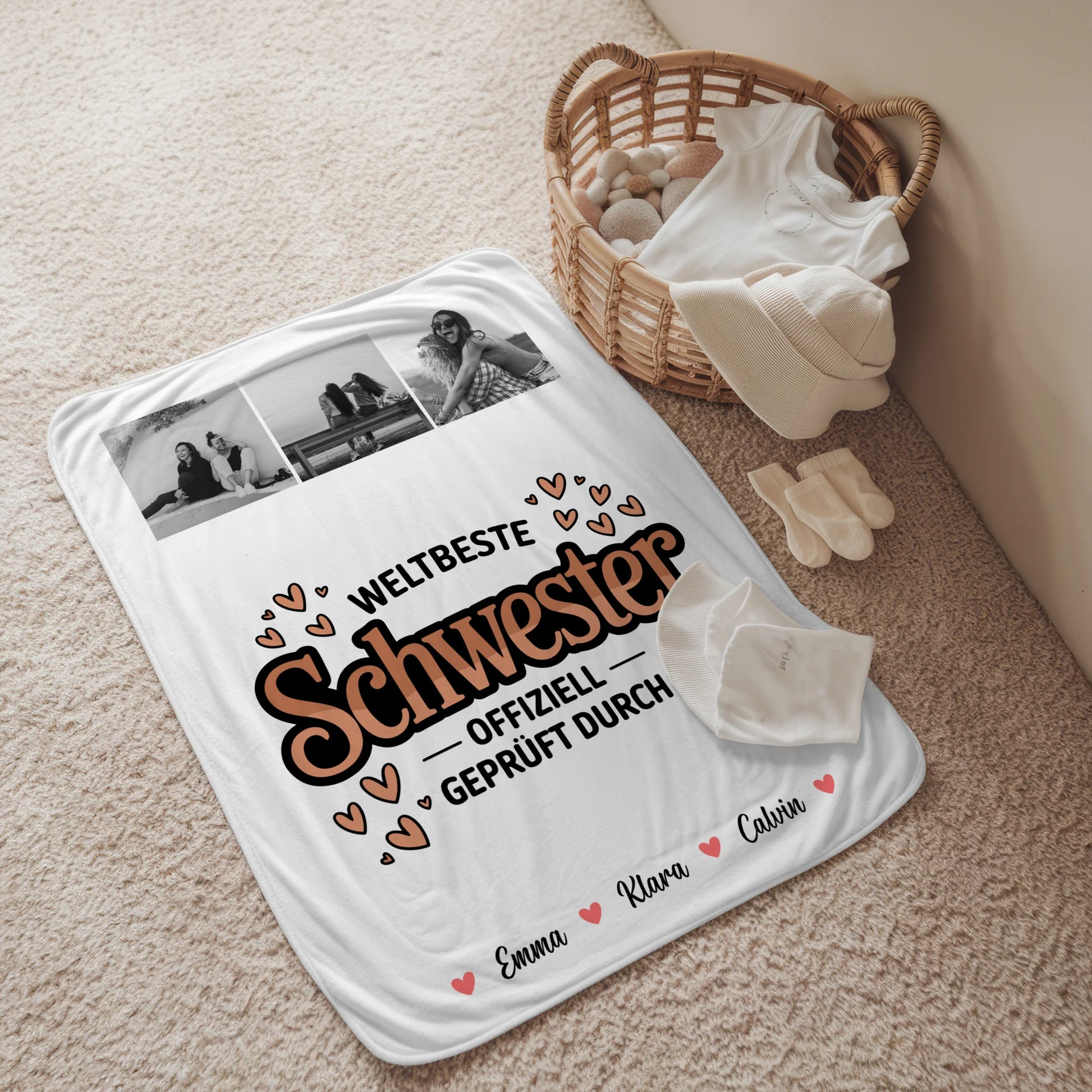 Personalisierte Decke Schwester Fotocollage für Schwester Weltbeste Schwester Offiziell Geprüft Durch 2