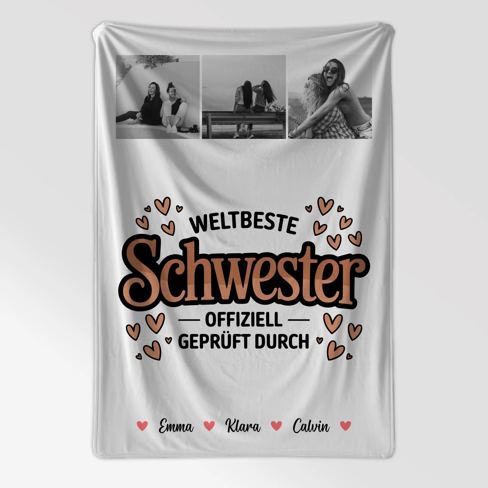 Personalisierte Decke Schwester Fotocollage für Schwester Weltbeste Schwester Offiziell Geprüft Durch 7