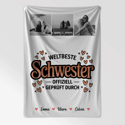 Personalisierte Decke Schwester Fotocollage für Schwester Weltbeste Schwester Offiziell Geprüft Durch 7