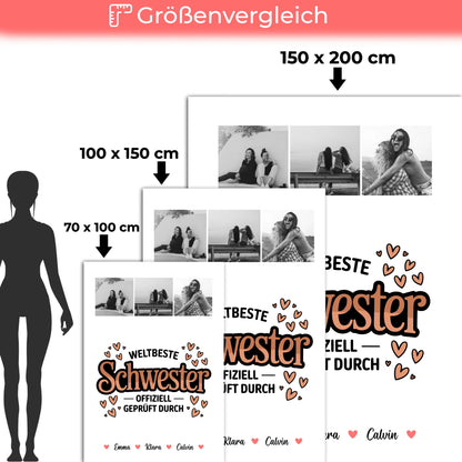 Personalisierte Decke Schwester Fotocollage für Schwester Weltbeste Schwester Offiziell Geprüft Durch 5