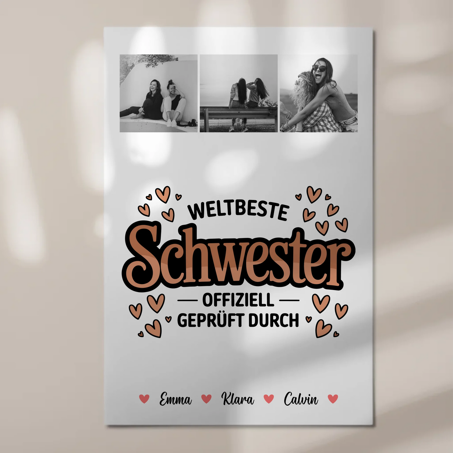 Personalisierte Fotoboard Magnet Wandbild Fotocollage für Schwester Weltbeste Schwester Offiziell Geprüft Durch 1