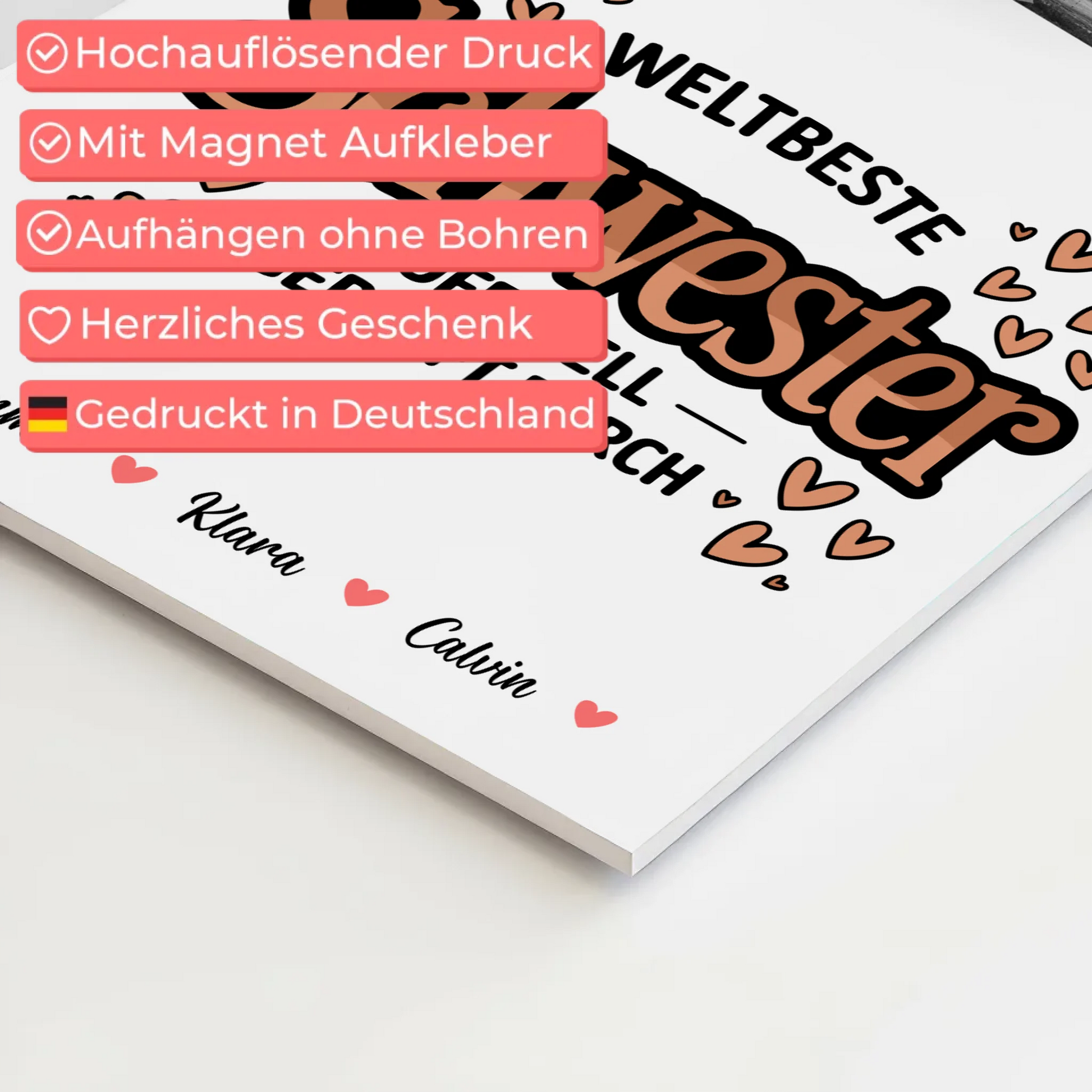 Personalisierte Fotoboard Magnet Wandbild Fotocollage für Schwester Weltbeste Schwester Offiziell Geprüft Durch 4