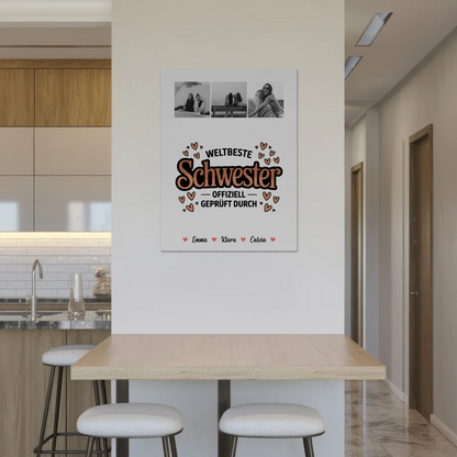 Personalisierte Fotoboard Magnet Wandbild Fotocollage für Schwester Weltbeste Schwester Offiziell Geprüft Durch 8