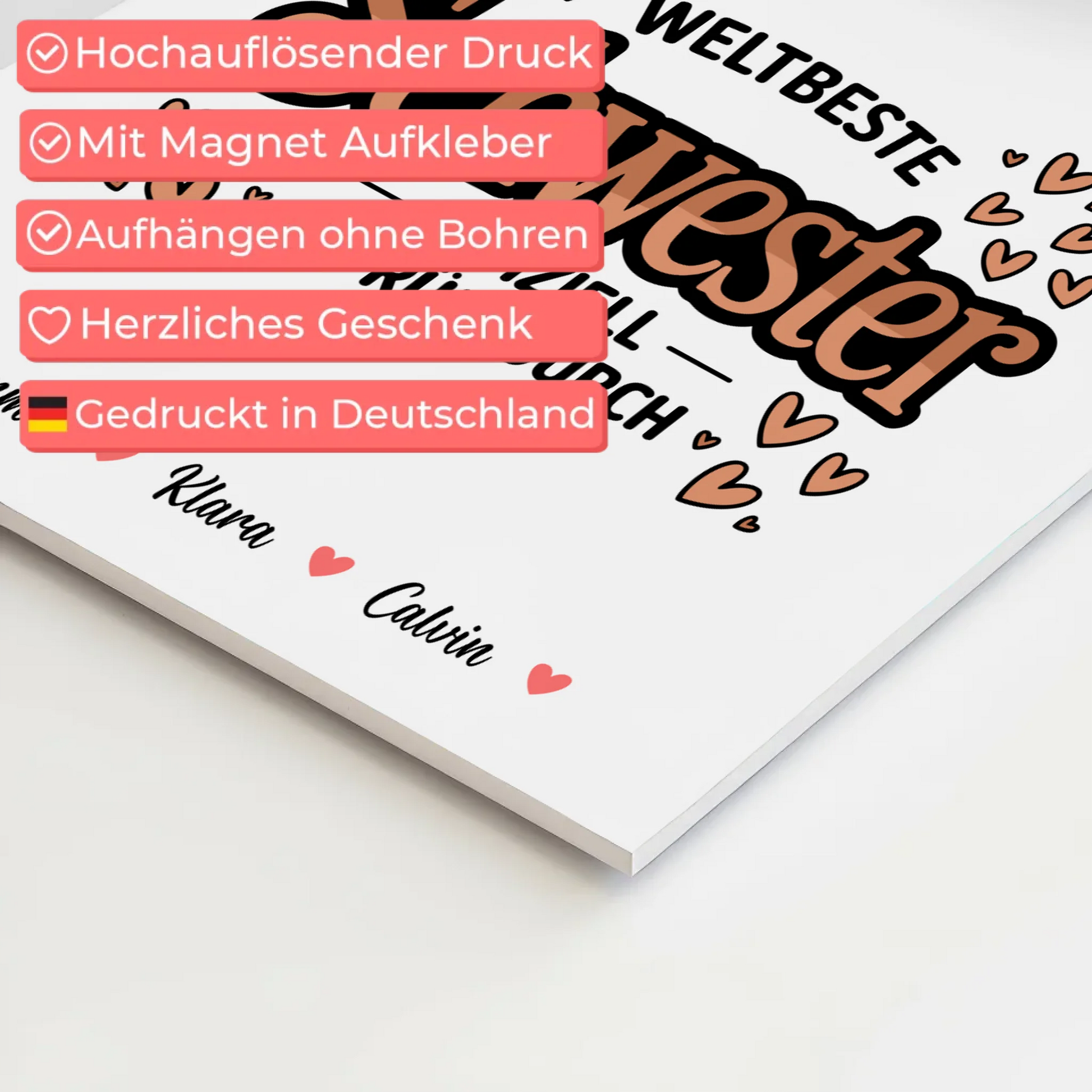 Personalisierte Fotoboard Magnet Wandbild Fotocollage für Schwester Weltbeste Schwester Offiziell Geprüft Durch 10