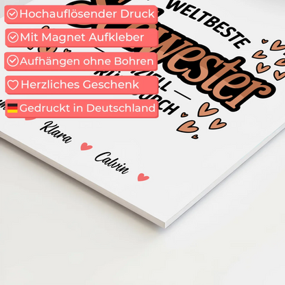 Personalisierte Fotoboard Magnet Wandbild Fotocollage für Schwester Weltbeste Schwester Offiziell Geprüft Durch 10