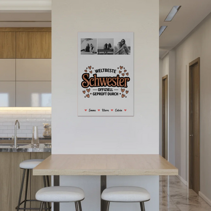 Personalisierte Fotoboard Magnet Wandbild Fotocollage für Schwester Weltbeste Schwester Offiziell Geprüft Durch