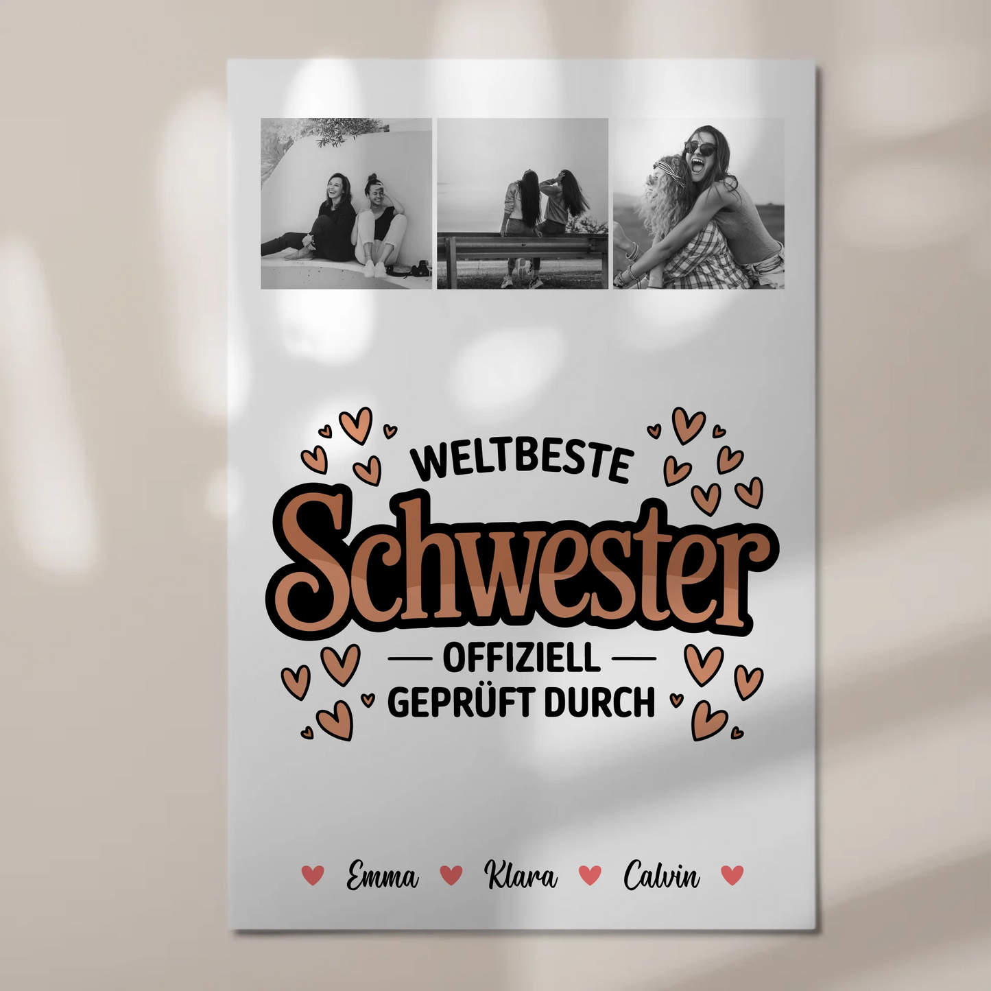 Personalisierte Fotoboard Magnet Wandbild Fotocollage für Schwester Weltbeste Schwester Offiziell Geprüft Durch