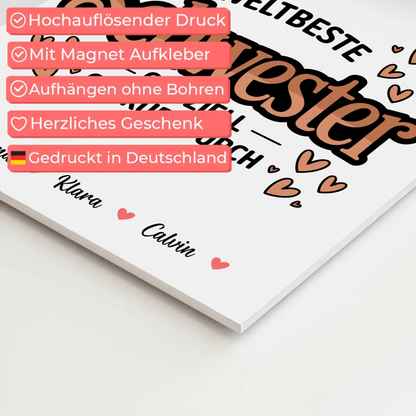 Personalisierte Fotoboard Magnet Wandbild Fotocollage für Schwester Weltbeste Schwester Offiziell Geprüft Durch