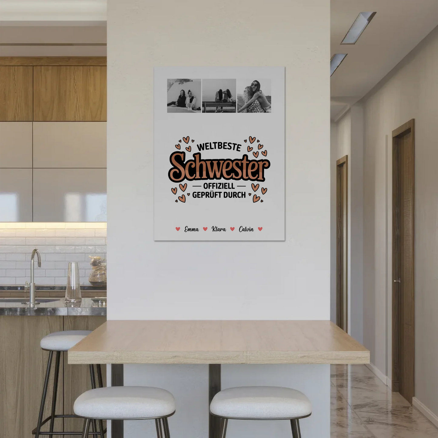 Personalisierte Fotoboard Magnet Wandbild Fotocollage für Schwester Weltbeste Schwester Offiziell Geprüft Durch