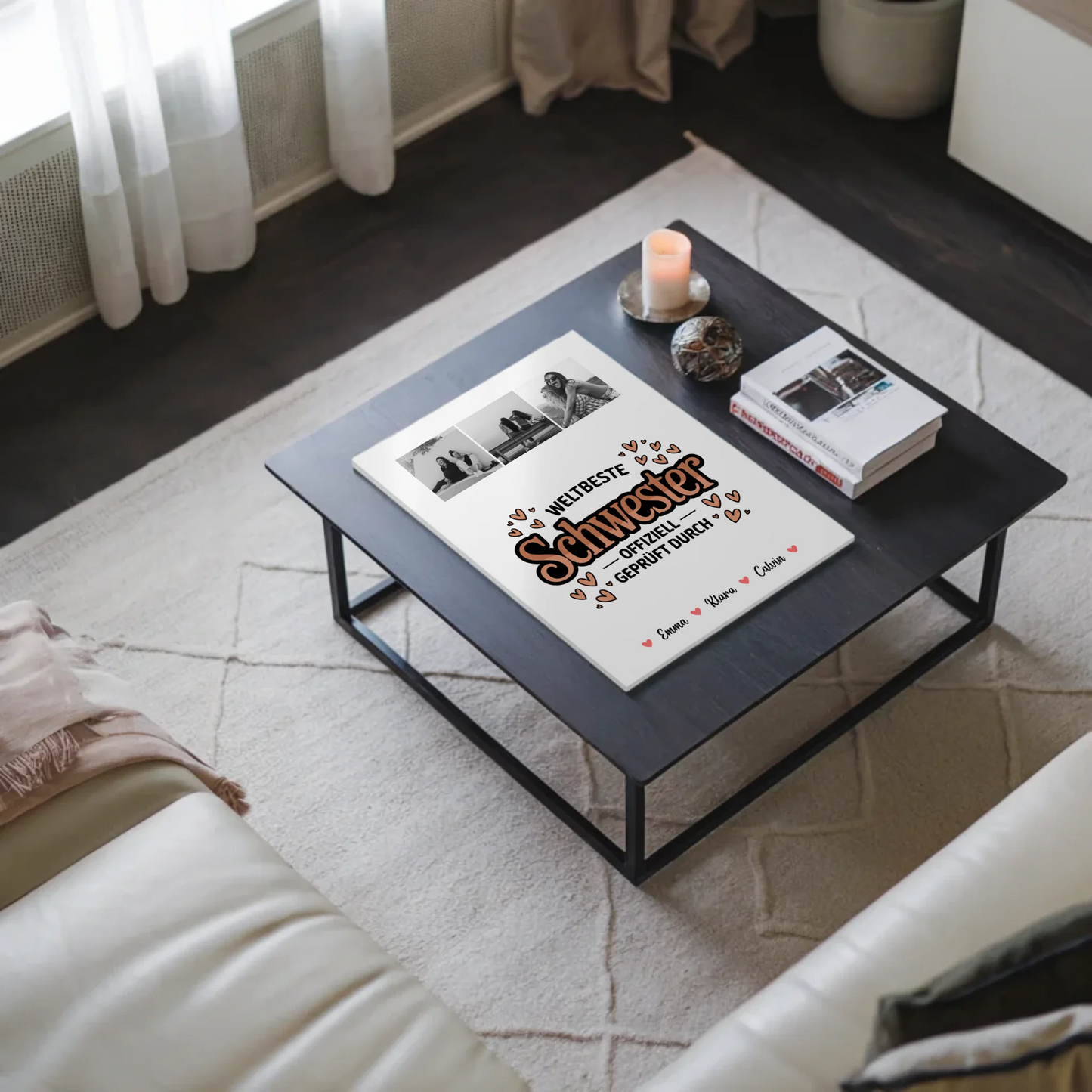 Personalisierte Fotoboard Magnet Wandbild Fotocollage für Schwester Weltbeste Schwester Offiziell Geprüft Durch