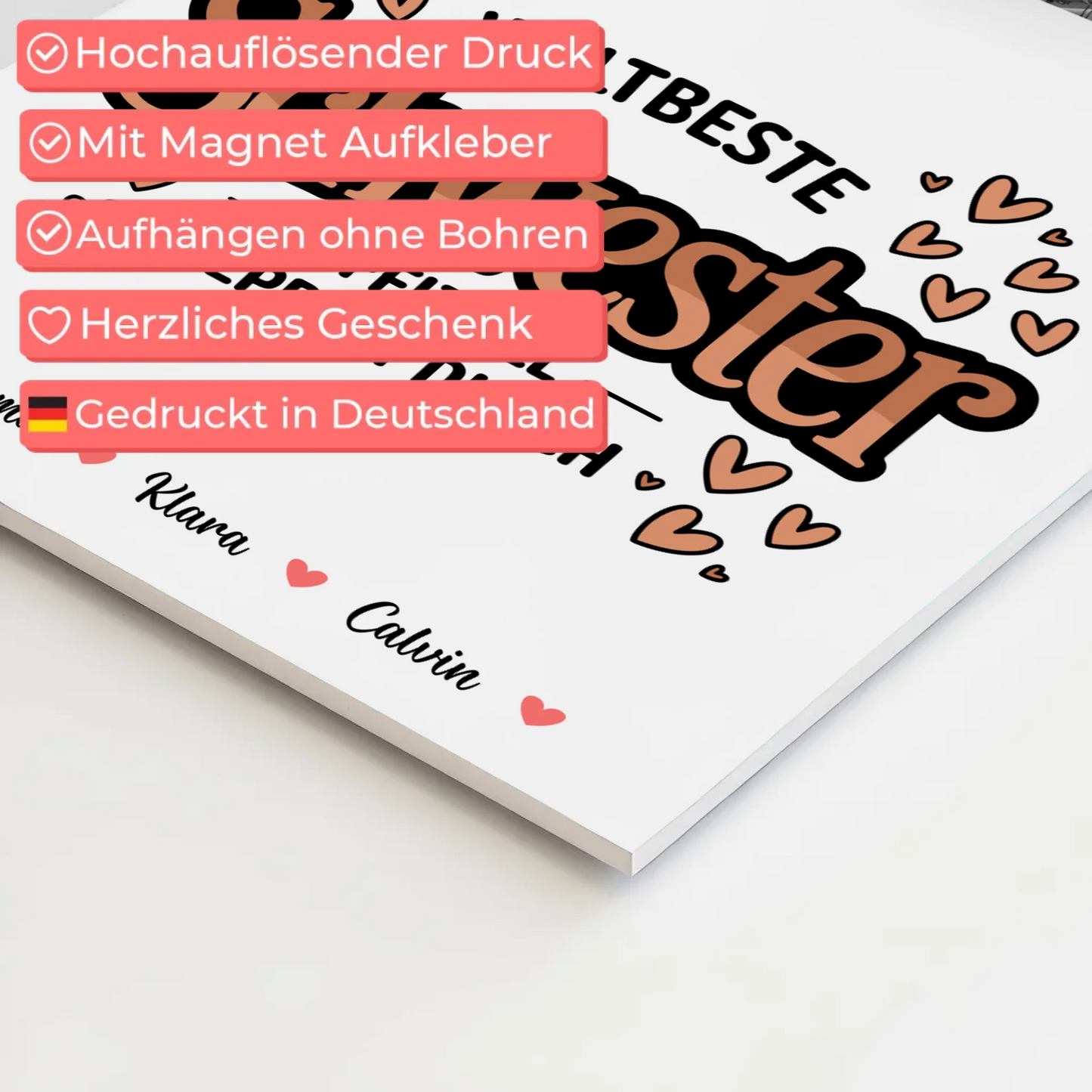 Personalisierte Fotoboard Magnet Wandbild Fotocollage für Schwester Weltbeste Schwester Offiziell Geprüft Durch