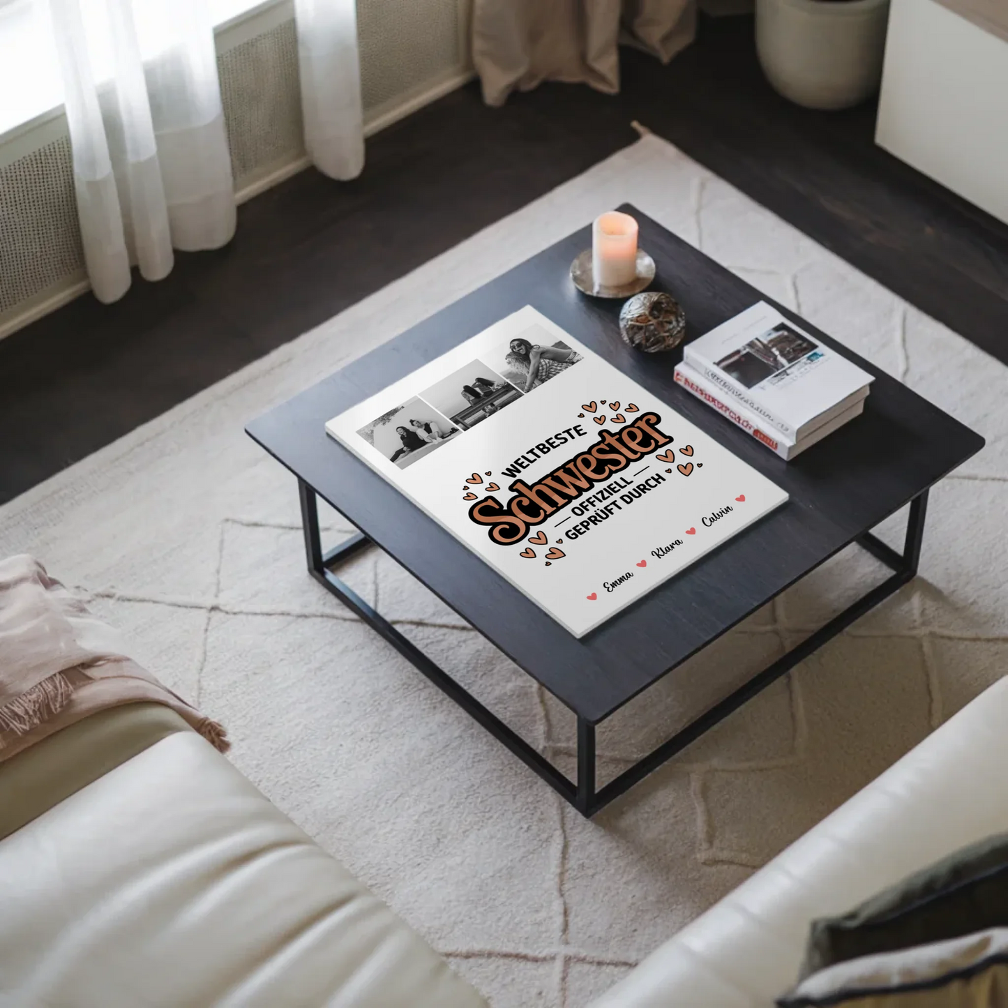 Personalisierte Fotoboard Magnet Wandbild Fotocollage für Schwester Weltbeste Schwester Offiziell Geprüft Durch