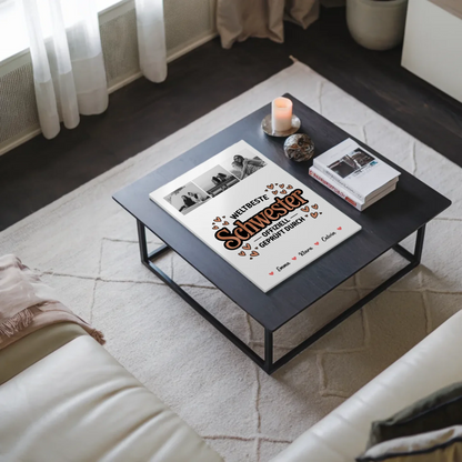 Personalisierte Fotoboard Magnet Wandbild Fotocollage für Schwester Weltbeste Schwester Offiziell Geprüft Durch