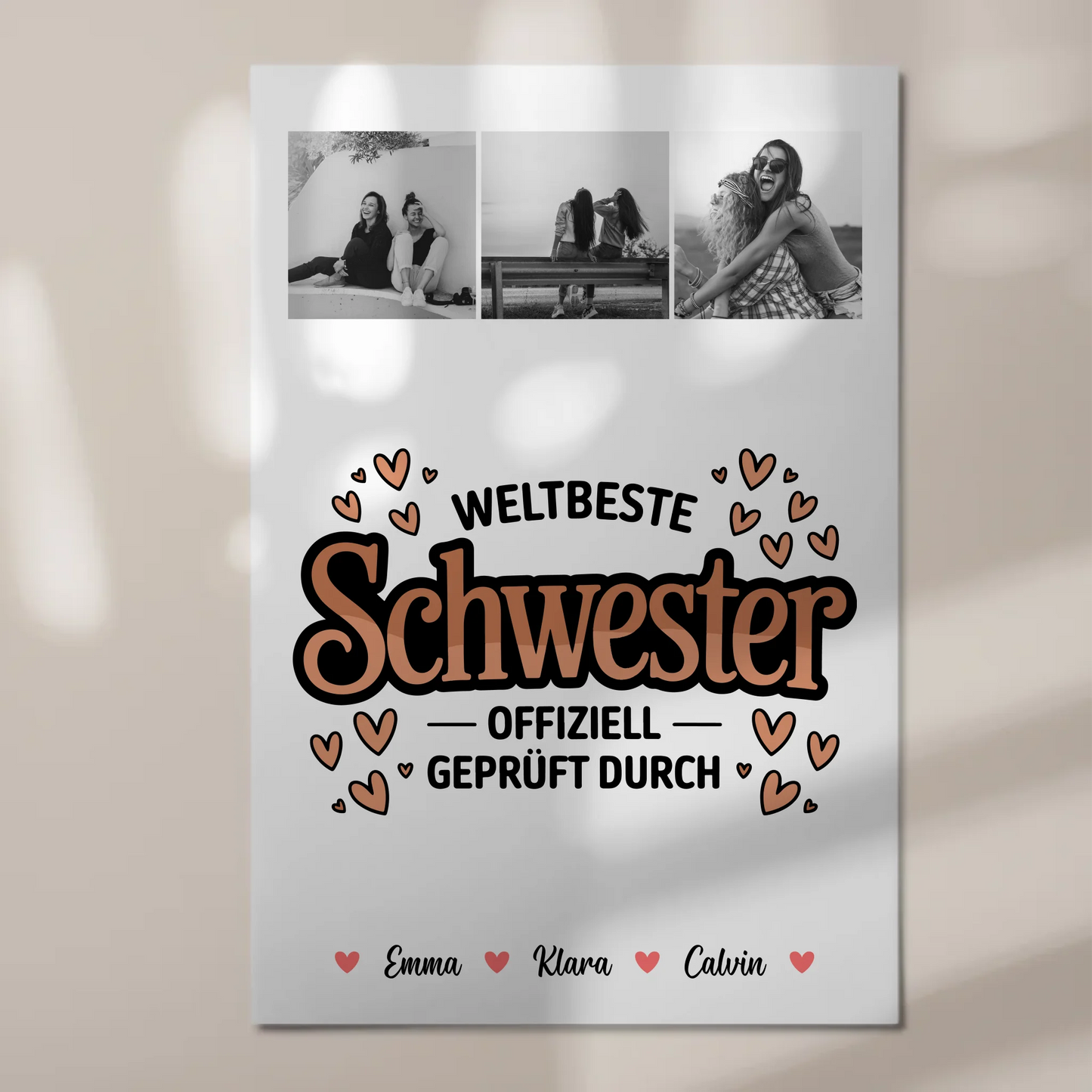 Personalisierte Fotoboard Magnet Wandbild Fotocollage für Schwester Weltbeste Schwester Offiziell Geprüft Durch
