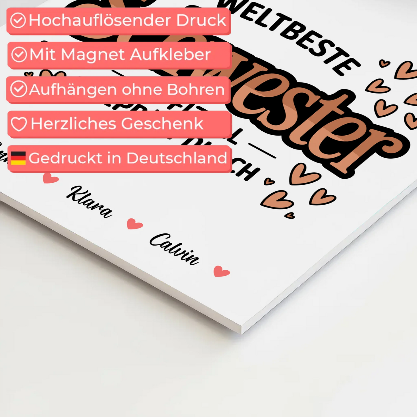 Personalisierte Fotoboard Magnet Wandbild Fotocollage für Schwester Weltbeste Schwester Offiziell Geprüft Durch