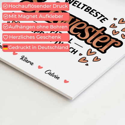 Personalisierte Fotoboard Magnet Wandbild Fotocollage für Schwester Weltbeste Schwester Offiziell Geprüft Durch