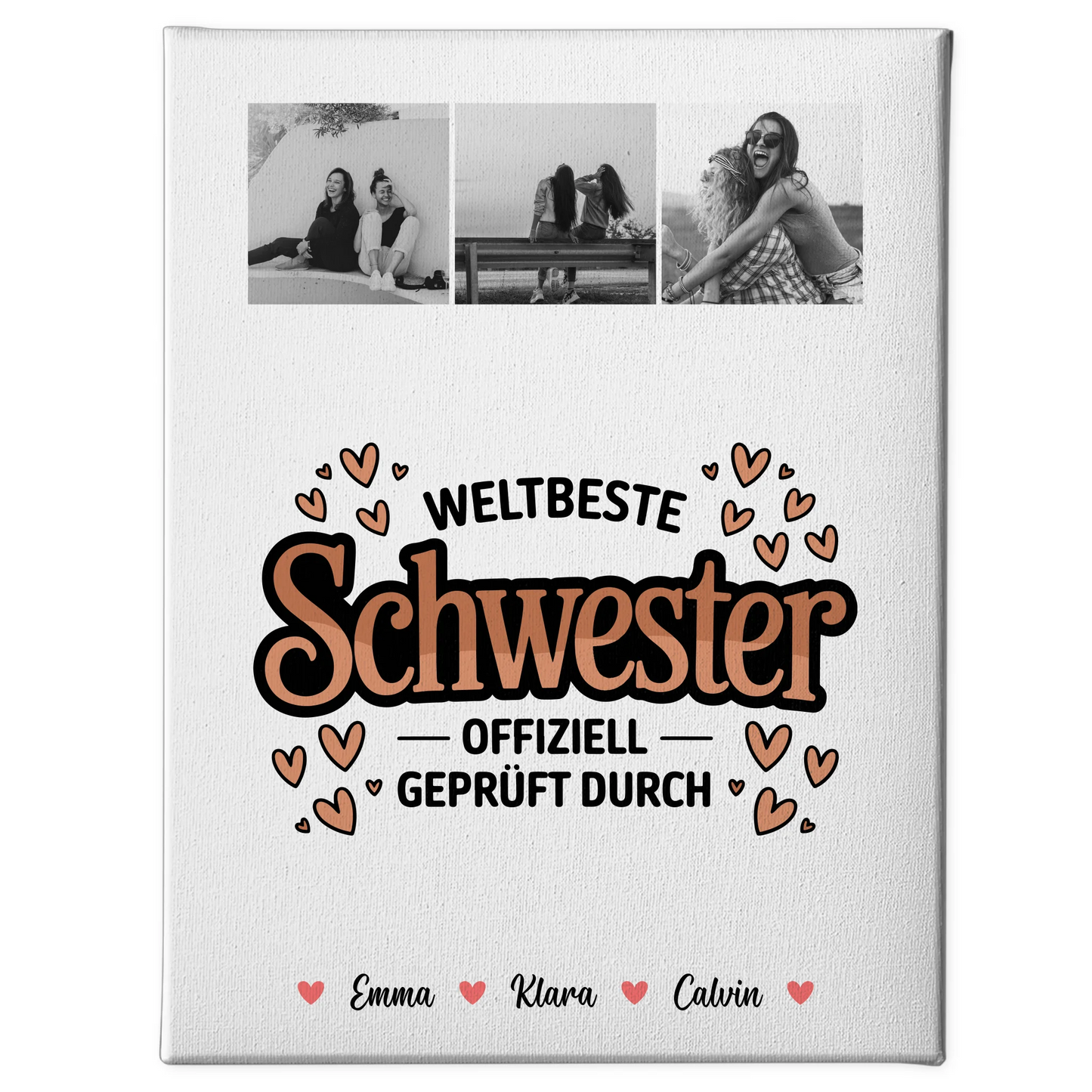 Personalisierte Leinwand Schwester Fotocollage für Schwester Weltbeste Schwester Offiziell Geprüft Durch 1