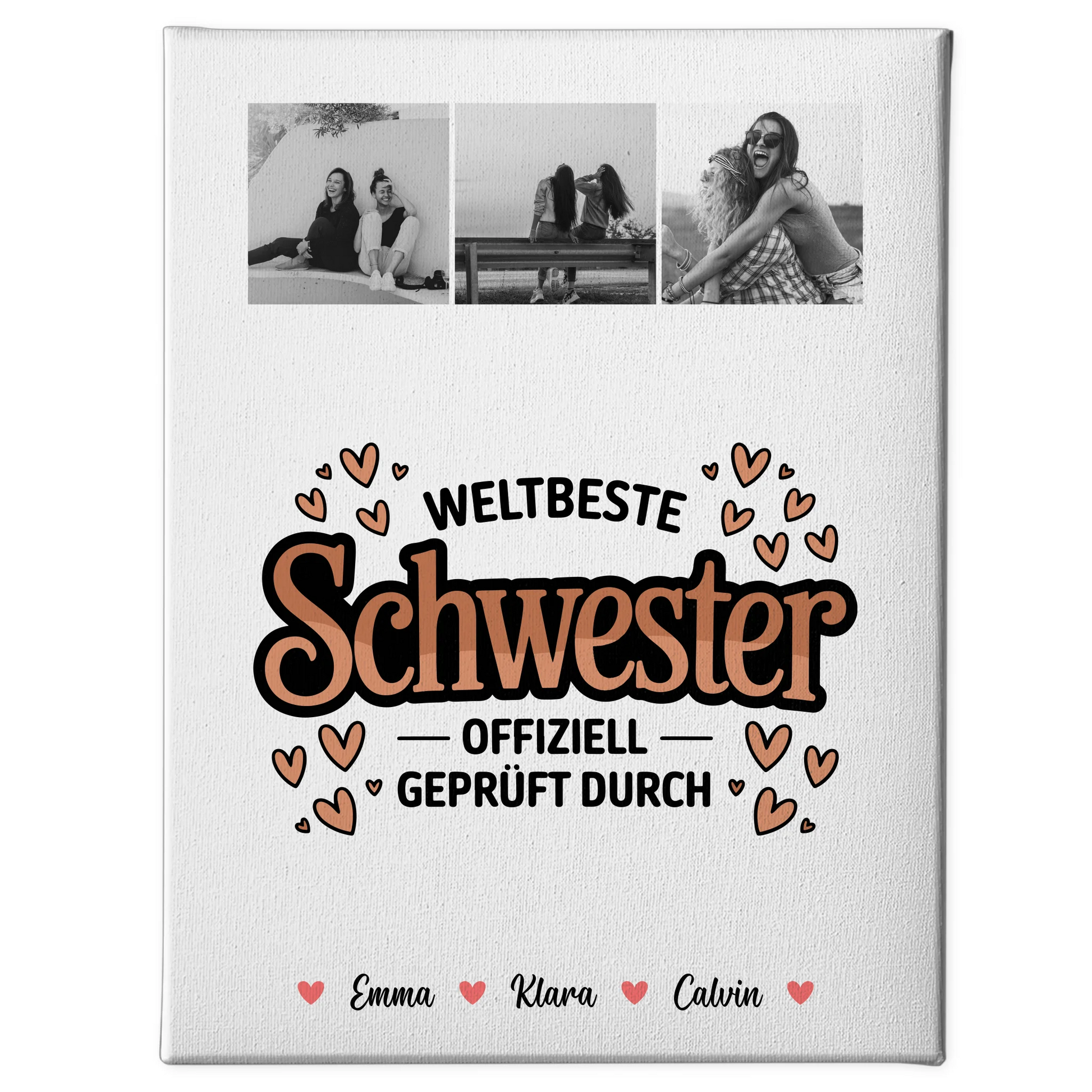 Personalisierte Leinwand Schwester Fotocollage für Schwester Weltbeste Schwester Offiziell Geprüft Durch 1