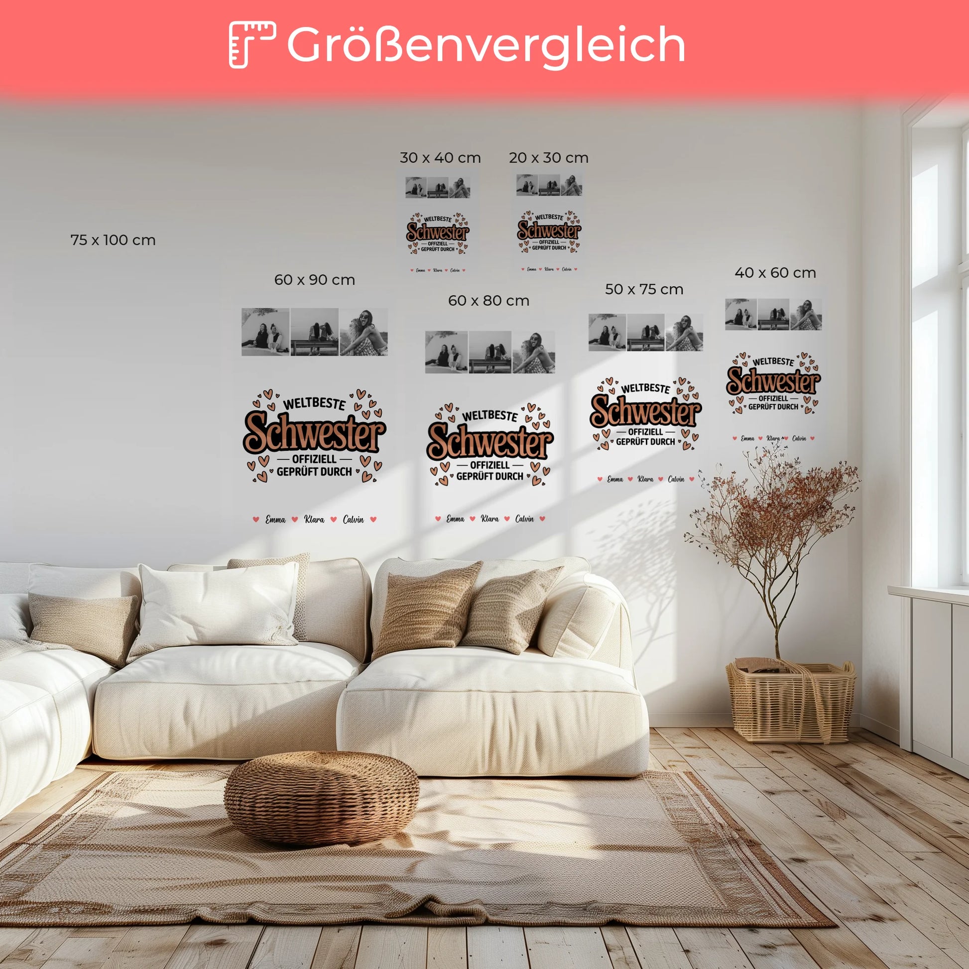 Personalisierte Leinwand Schwester Fotocollage für Schwester Weltbeste Schwester Offiziell Geprüft Durch 6