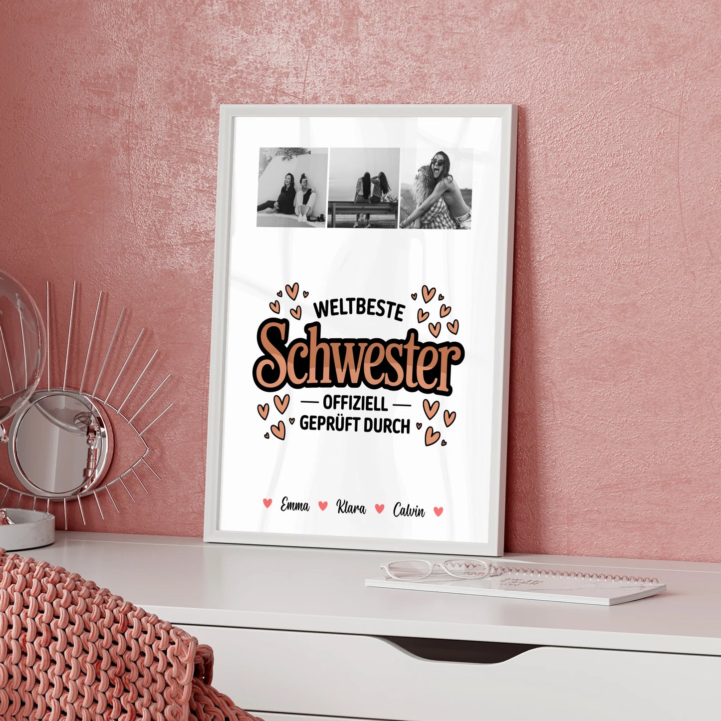 Geschwister Poster Personalisiert Fotocollage für Schwester Weltbeste Schwester Offiziell Geprüft Durch