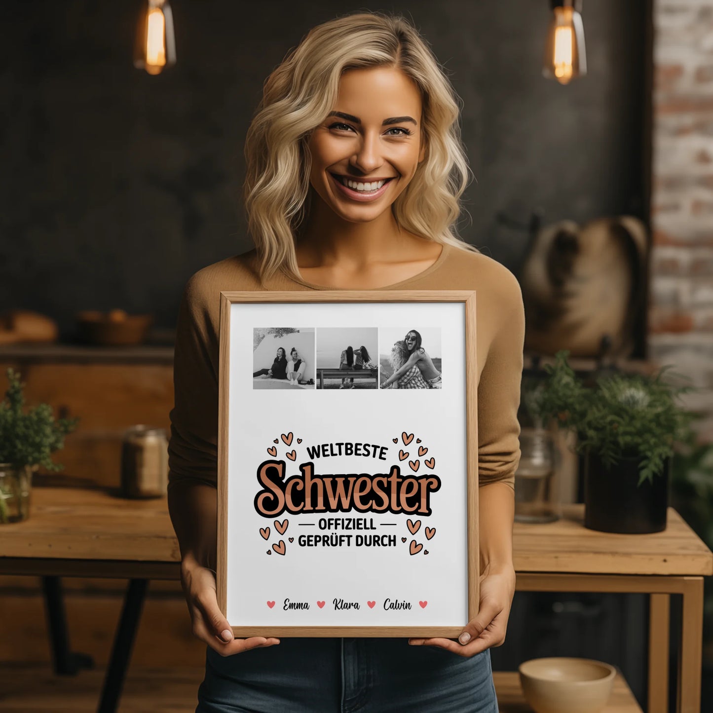 Geschwister Poster Personalisiert Fotocollage für Schwester Weltbeste Schwester Offiziell Geprüft Durch