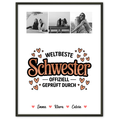 Geschwister Poster Personalisiert Fotocollage für Schwester Weltbeste Schwester Offiziell Geprüft Durch